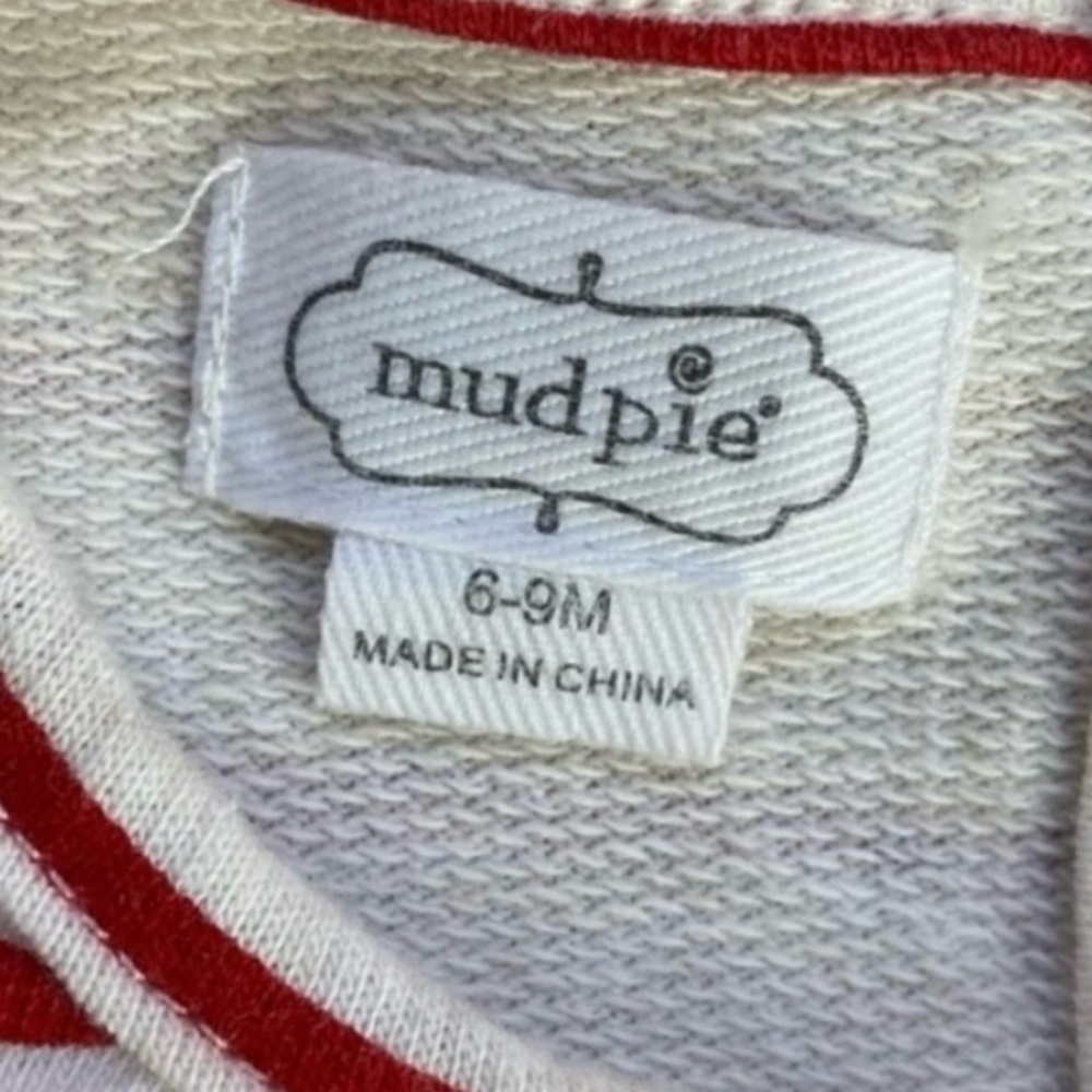 Mud Pie Christmas Reindeer Appliqué Dress – Red & White Striped – Size 6–9M - Picture 3 of 4